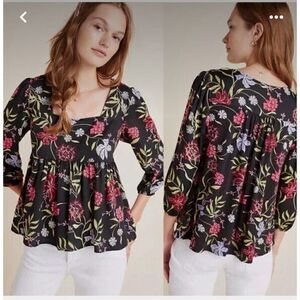 Dolan Floral square neck 3/4 sleeve Cherie babydoll top M
